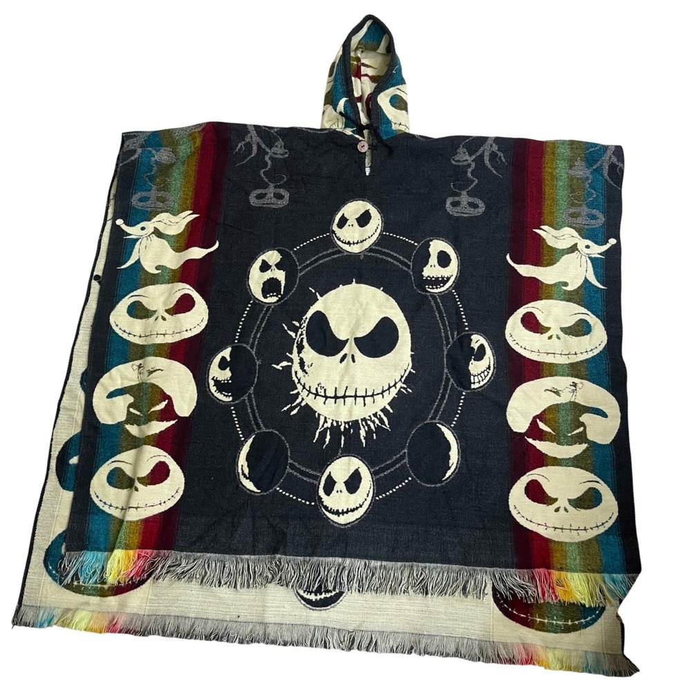 Wool blend PONCHO Jack Skellington, Made In Ecuador hood Halloween one size